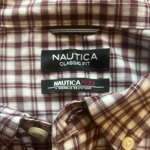 Nautica Brown and White Casual Button Down Shirt - Picture 3 of 4
